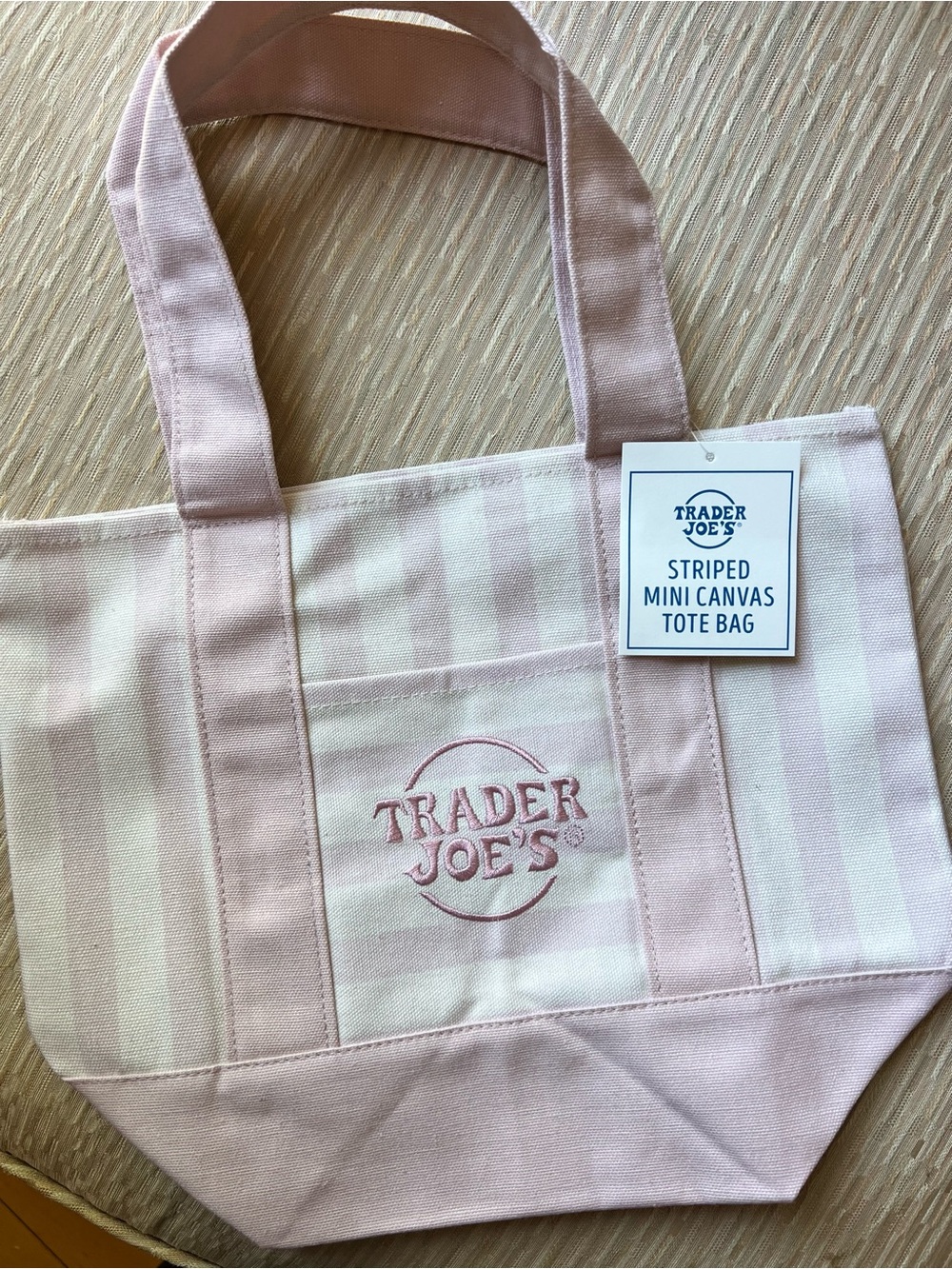 Genuine Pink Striped Trader Joes mini Canvas Tote Bag